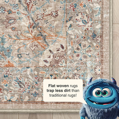 Emilia Vintage Persian Floral Ivory Flat-Weave Rug Well Woven