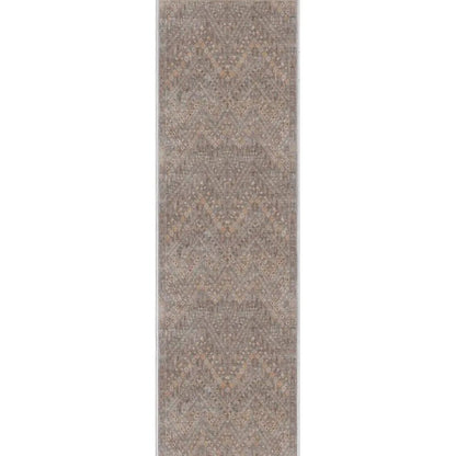 Brown rectangular runner rug with a subtle tribal, chevron stripe pattern on a plain background. The rug is the Asha Anya custom size runner from Well Woven
