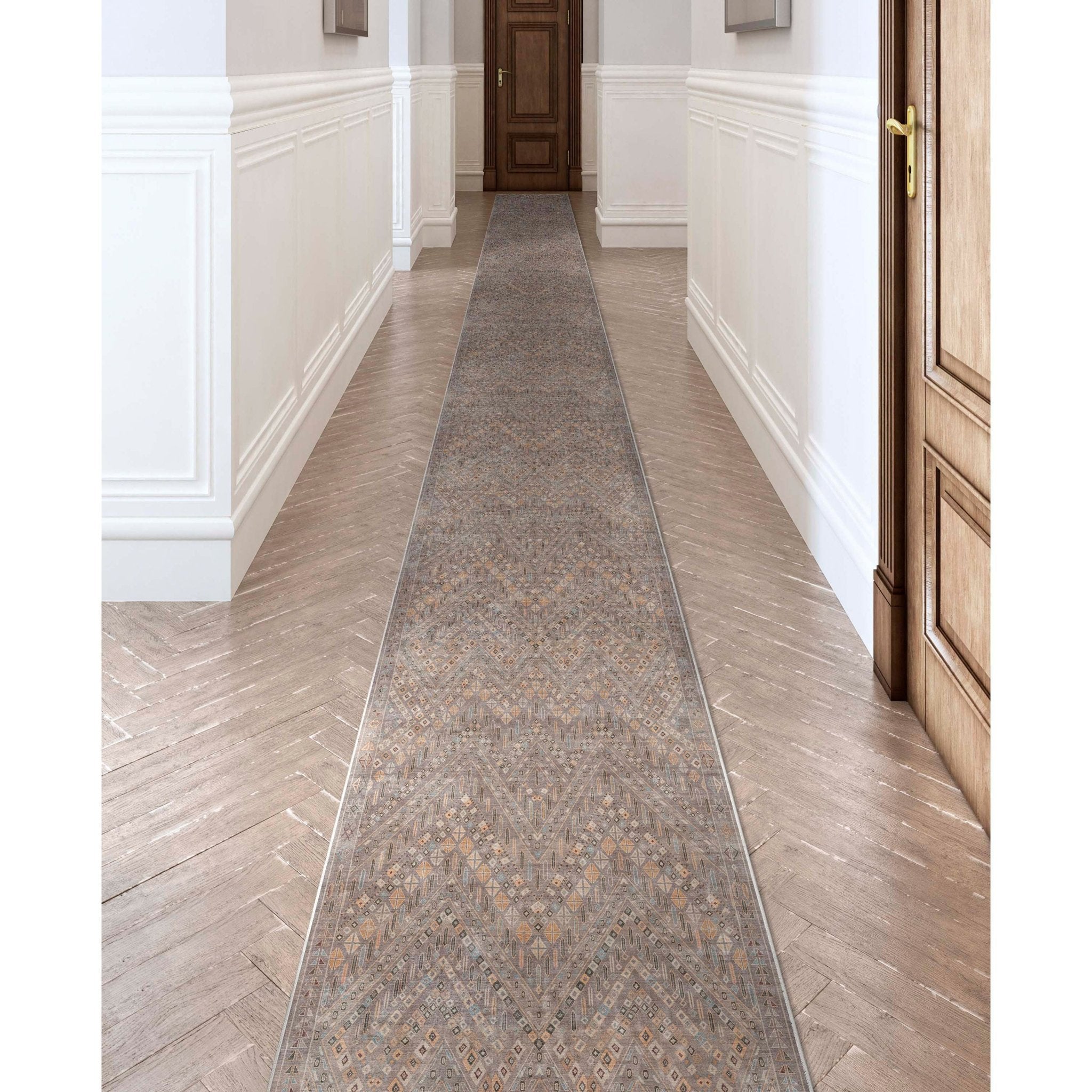 Custom Size Runner Anya Vintage Tribal Grey Choose Your Width x Choose Your Length Hallway Runner Rug Well Woven