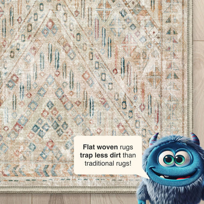 Anya Vintage Tribal Chevron Ivory Flat-Weave Rug Well Woven