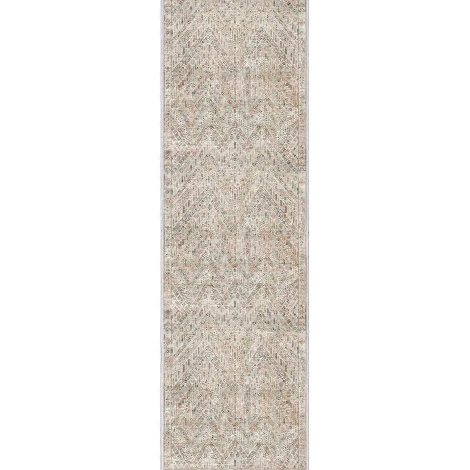 Ivory rectangular runner rug with a subtle tribal chevron stripe pattern on a plain background. The rug is the Asha Anya custom size runner from Well Woven
