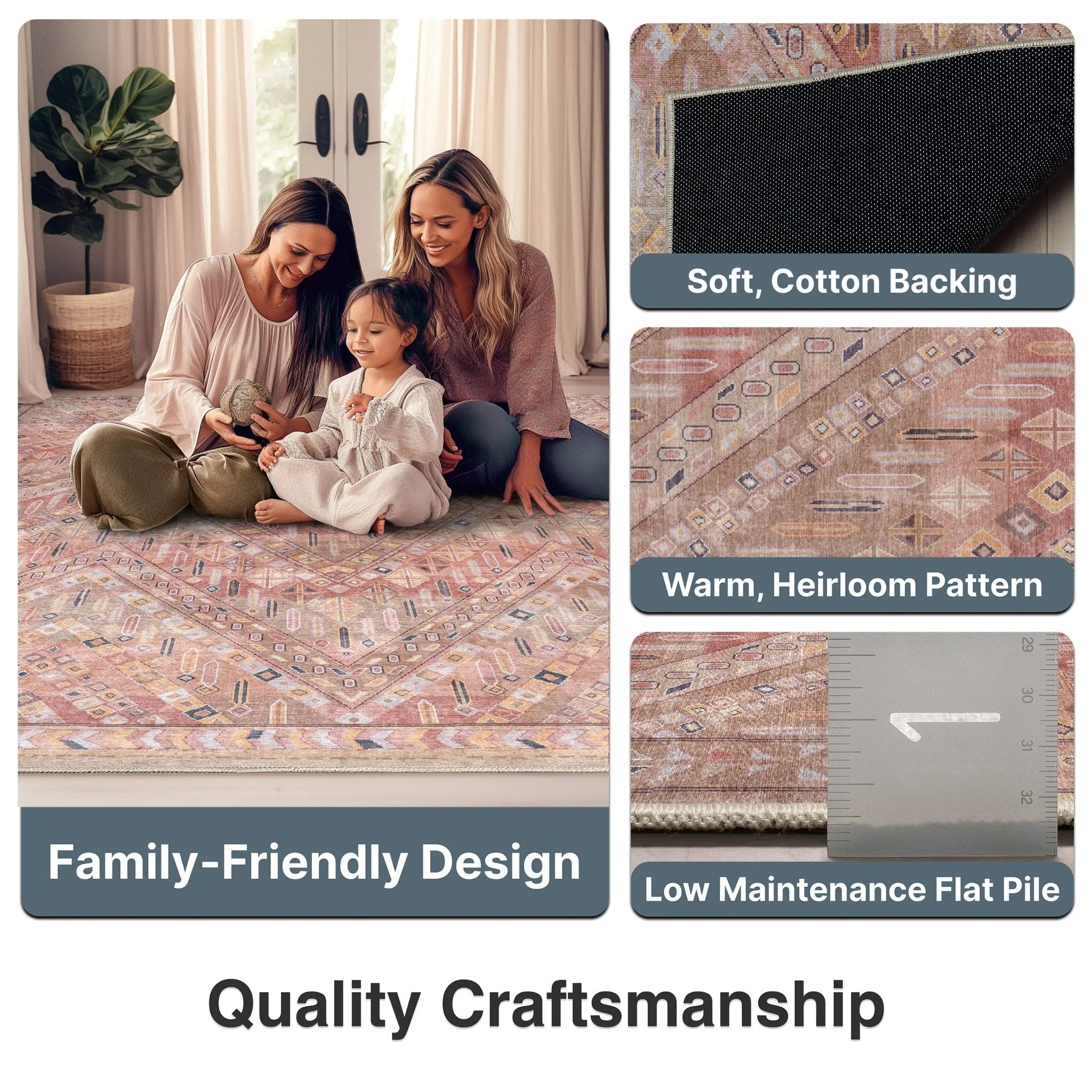 Anya Vintage Tribal Chevron Pink Beige Rust Flat-Weave Rug Well Woven