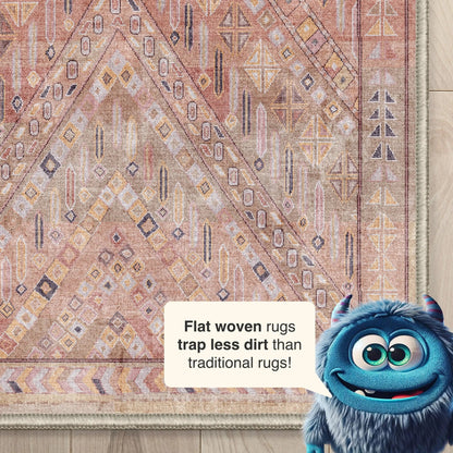 Anya Vintage Tribal Chevron Pink Beige Rust Flat-Weave Rug Well Woven