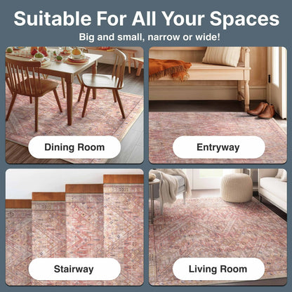 Anya Vintage Tribal Chevron Pink Beige Rust Flat-Weave Rug Well Woven