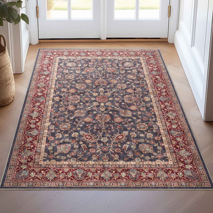 Navy Blue - Rome Vintage Oriental Floral Flat-Weave Rug - Well Woven