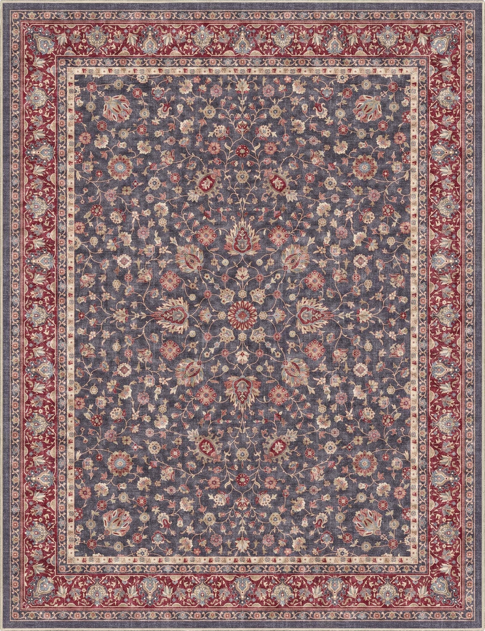 Navy Blue - Rome Vintage Oriental Floral Flat-Weave Rug - Well Woven