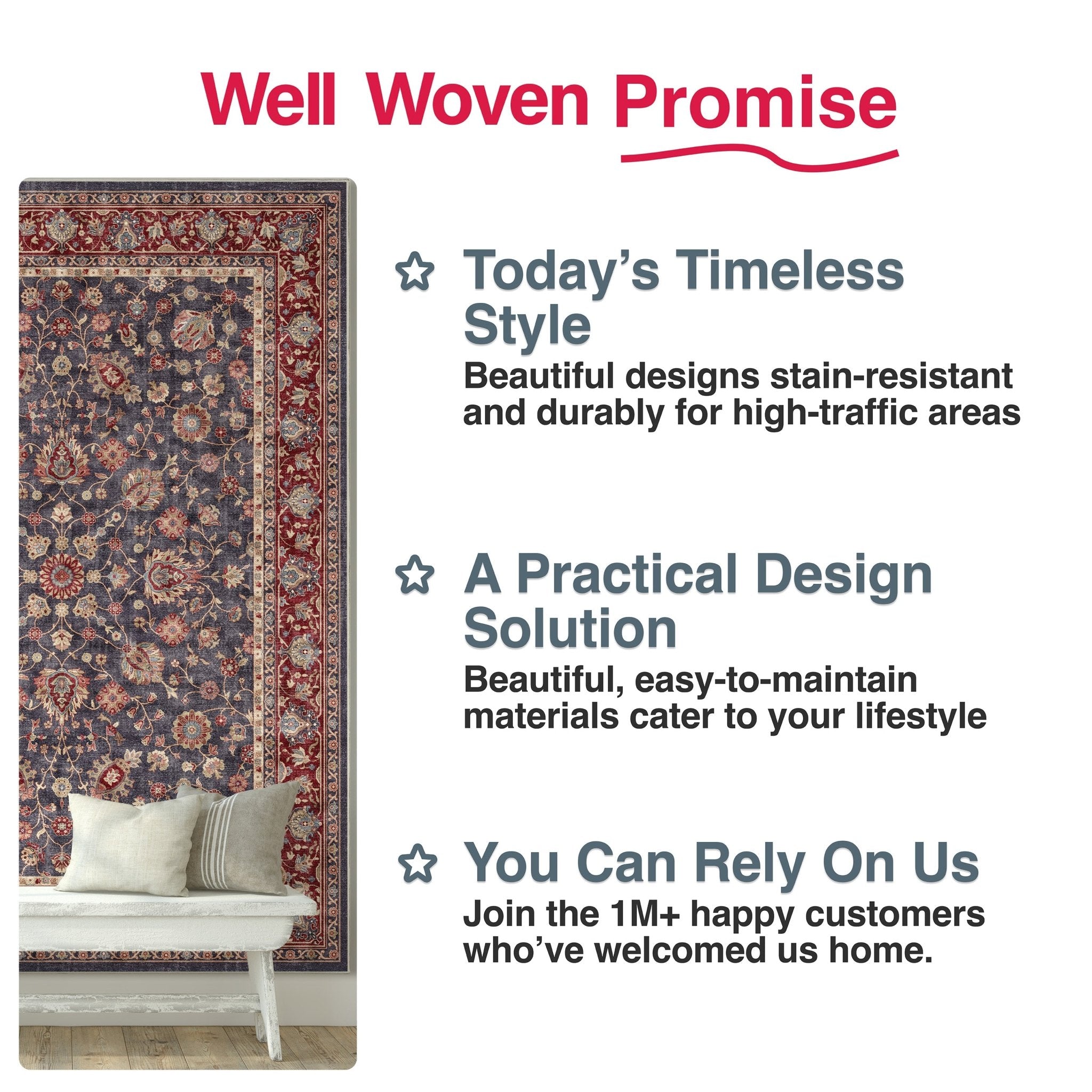 Navy Blue - Rome Vintage Oriental Floral Flat-Weave Rug - Well Woven