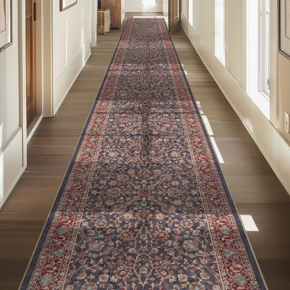 Custom Size Hallway & Stair Runner Rome Vintage Oriental Floral Navy Blue Red Choose Your Width x Choose Your Runner Length Well Woven