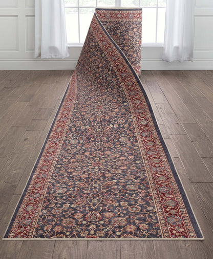Custom Size Hallway & Stair Runner Rome Vintage Oriental Floral Navy Blue Red Choose Your Width x Choose Your Runner Length Well Woven