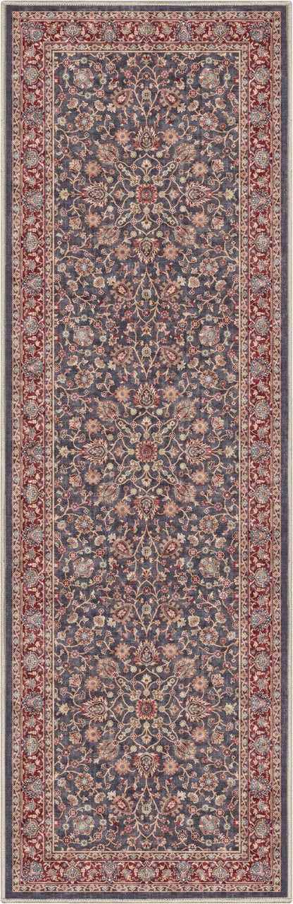 Navy Blue - Rome Vintage Oriental Floral Flat-Weave Rug - Well Woven