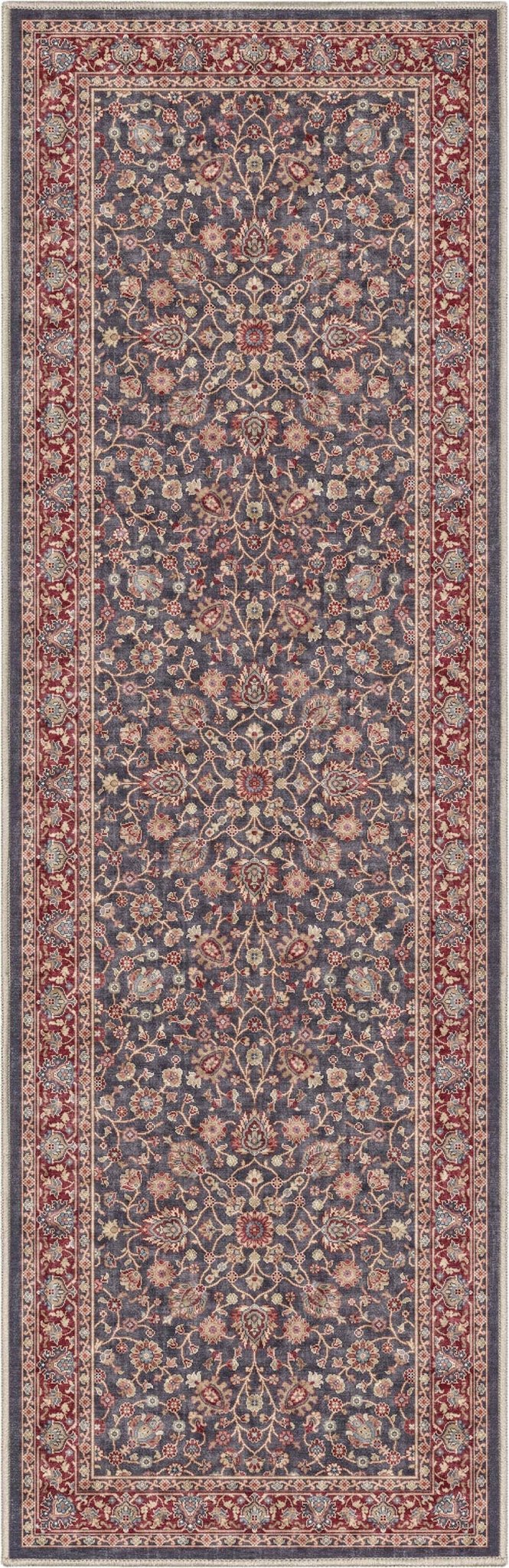 Navy Blue - Rome Vintage Oriental Floral Flat-Weave Rug - Well Woven