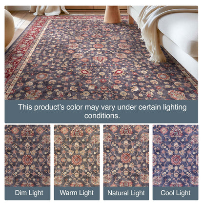 Navy Blue - Rome Vintage Oriental Floral Flat-Weave Rug - Well Woven