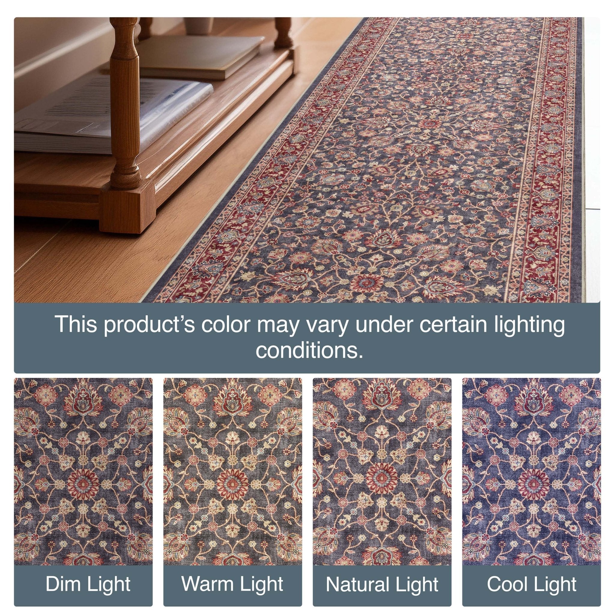 Custom Size Hallway & Stair Runner Rome Vintage Oriental Floral Navy Blue Red Choose Your Width x Choose Your Runner Length Well Woven