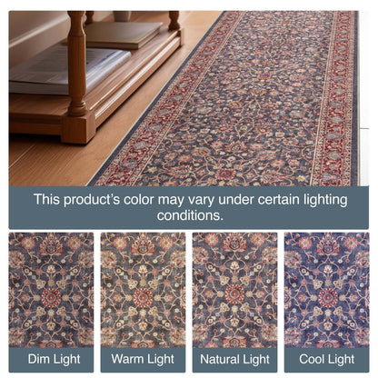 Custom Size Hallway & Stair Runner Rome Vintage Oriental Floral Navy Blue Red Choose Your Width x Choose Your Runner Length Well Woven