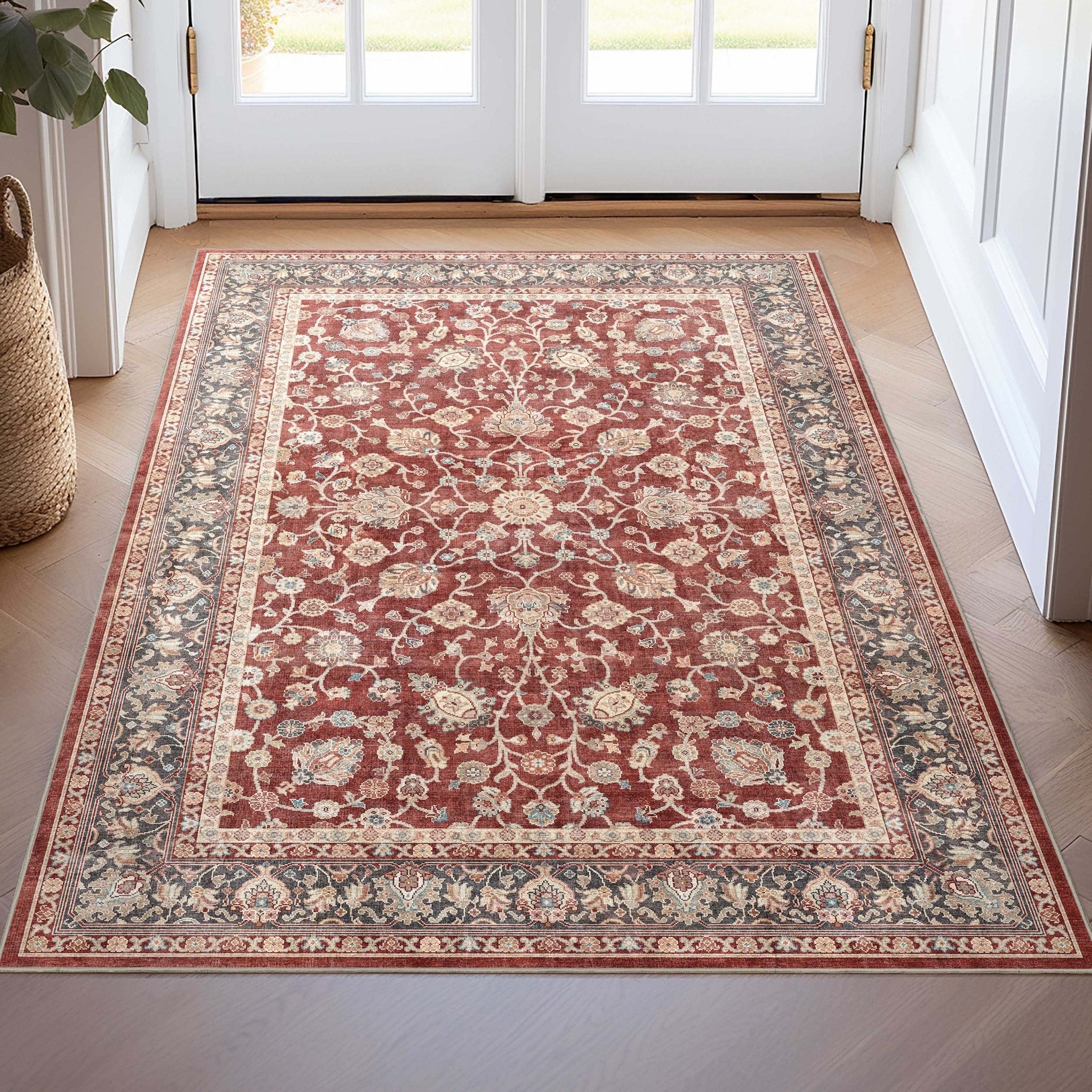 Red - Rome Vintage Oriental Floral Flat-Weave Rug - Well Woven