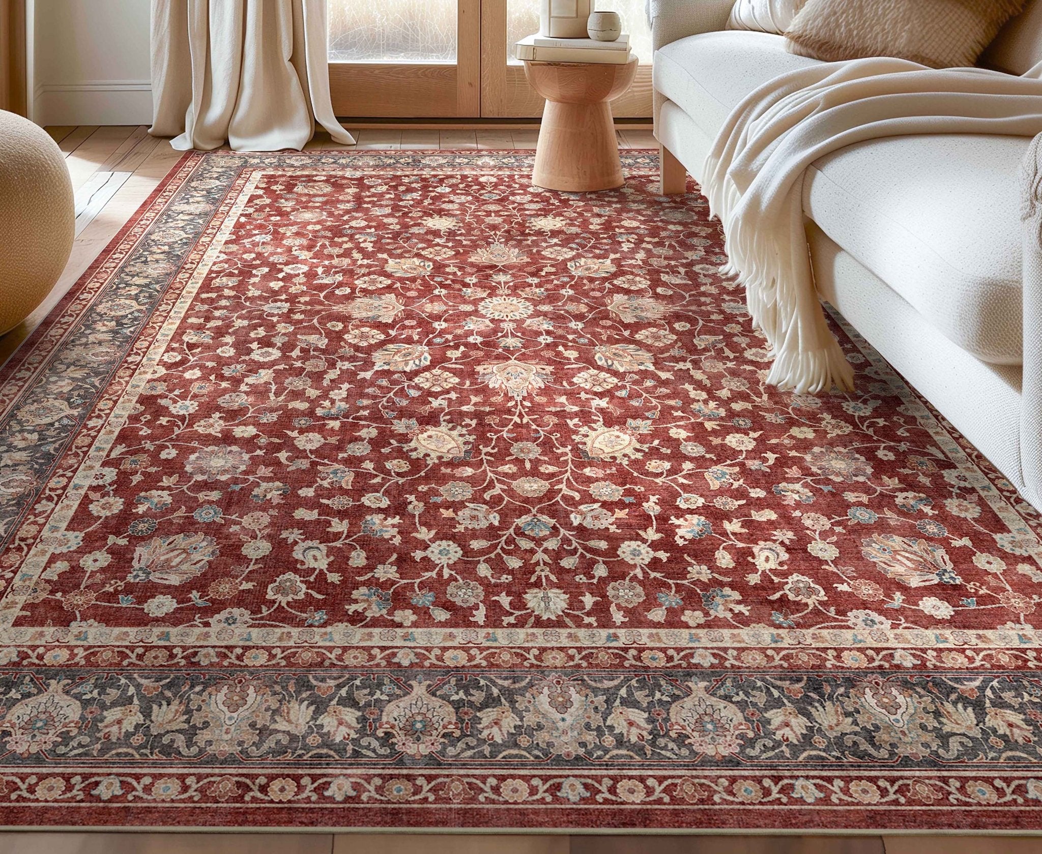Red - Rome Vintage Oriental Floral Flat-Weave Rug - Well Woven