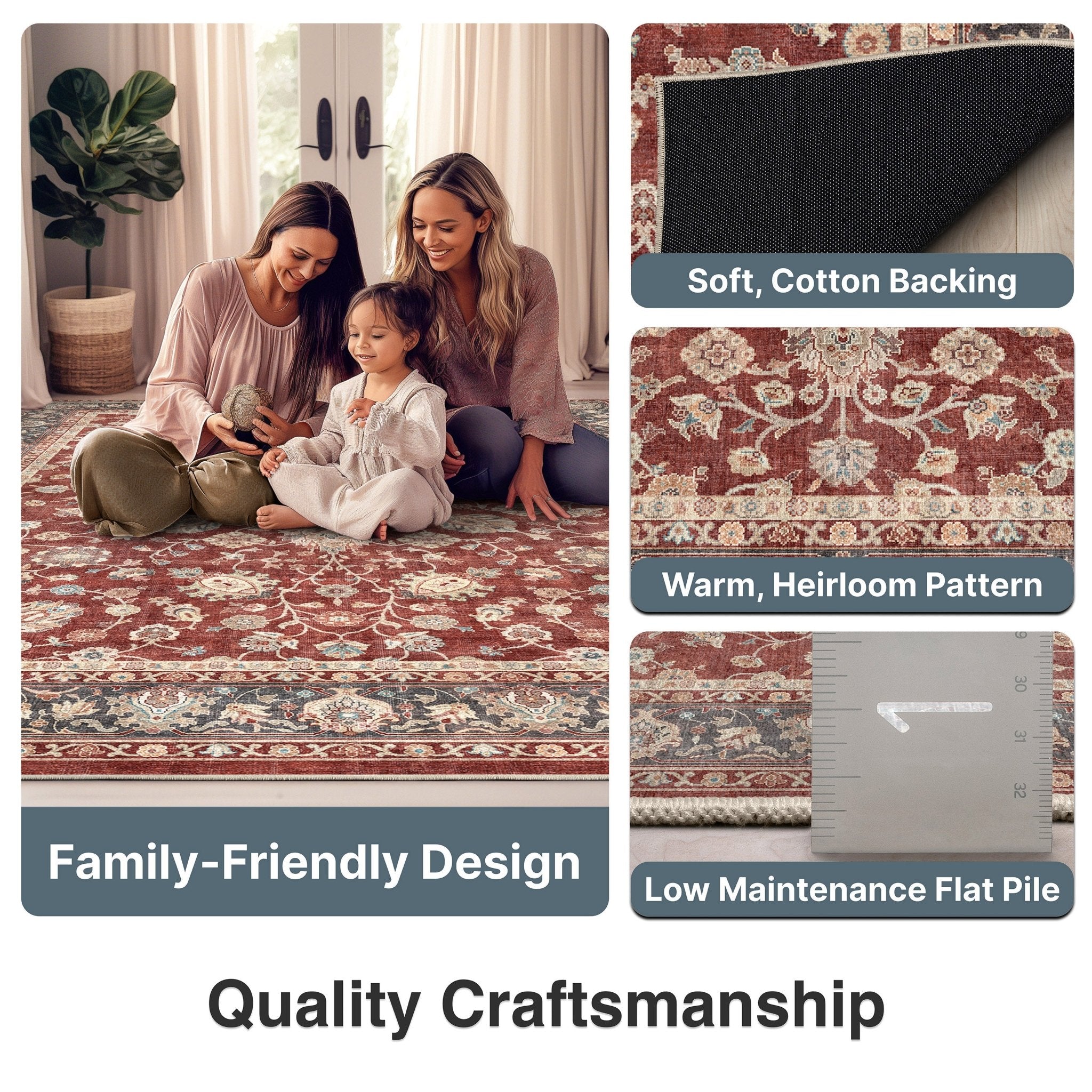 Red - Rome Vintage Oriental Floral Flat-Weave Rug - Well Woven