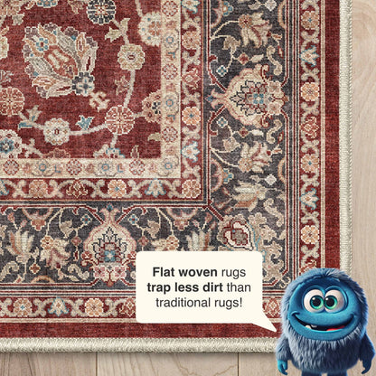 Red - Rome Vintage Oriental Floral Flat-Weave Rug - Well Woven