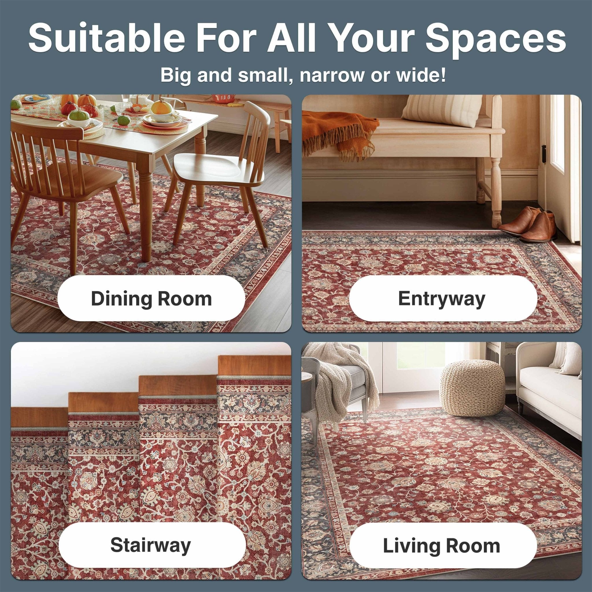 Red - Rome Vintage Oriental Floral Flat-Weave Rug - Well Woven