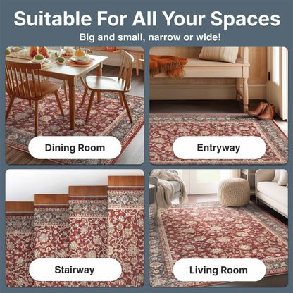 Red - Rome Vintage Oriental Floral Flat-Weave Rug - Well Woven