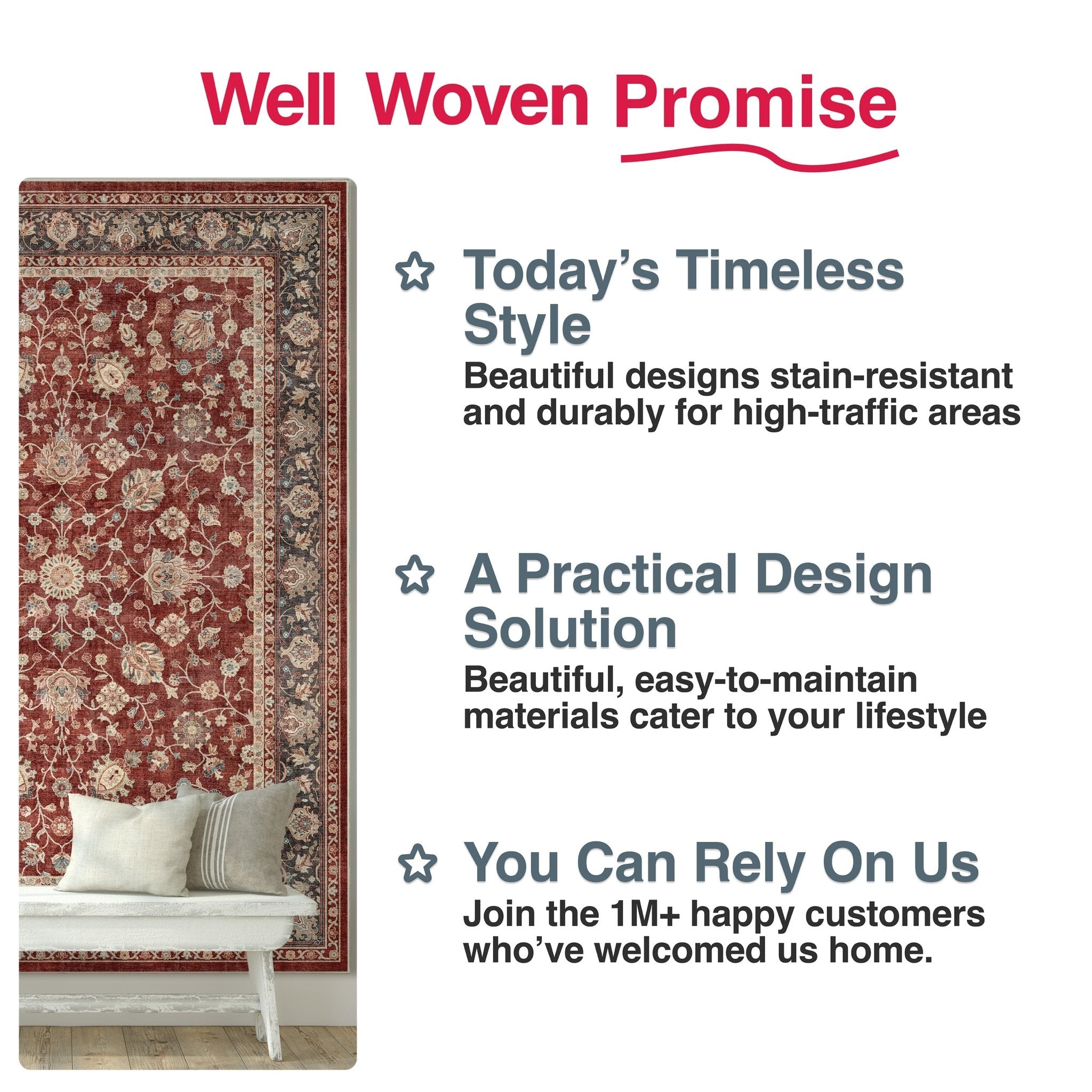 Red - Rome Vintage Oriental Floral Flat-Weave Rug - Well Woven