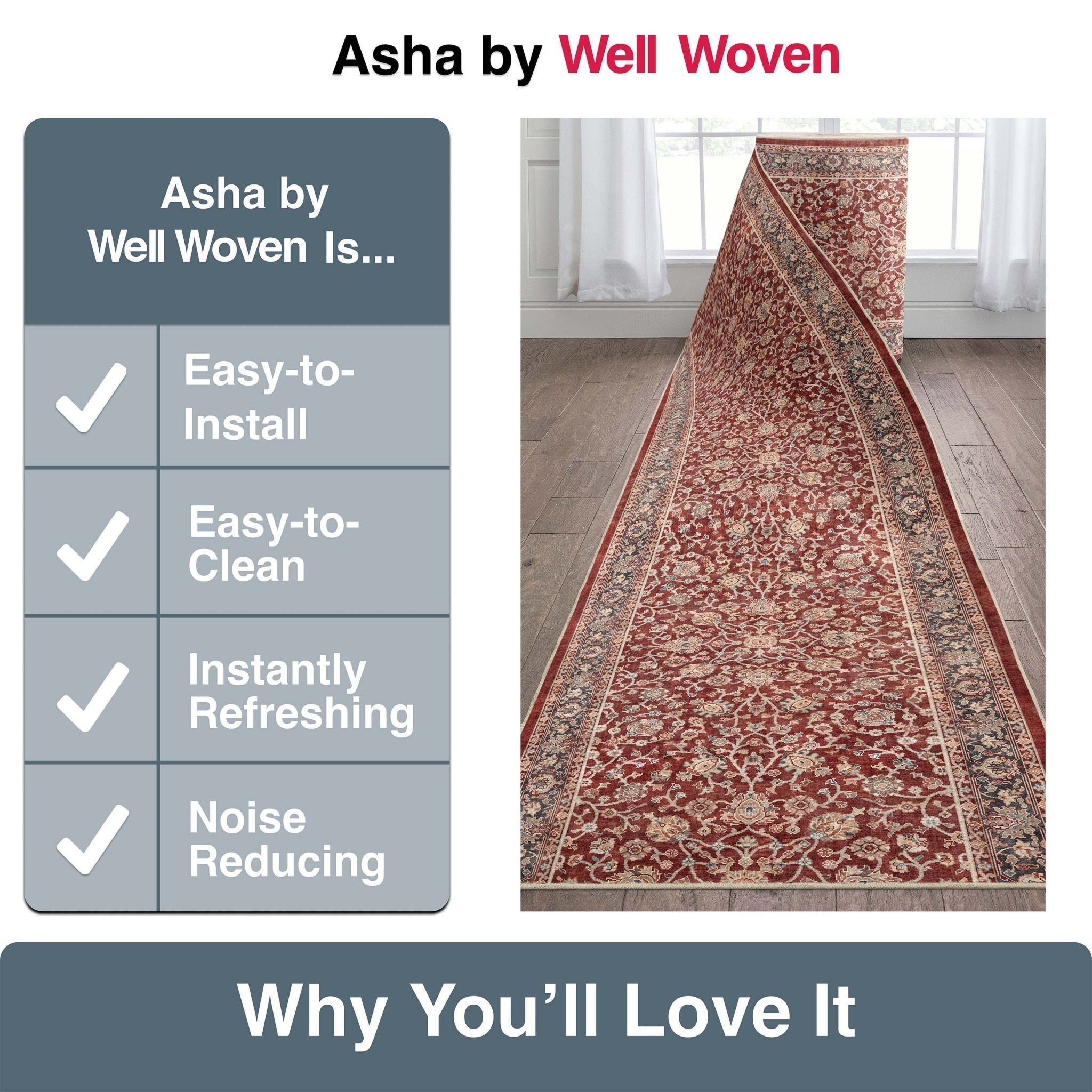 Custom Size Hallway & Stair Runner Rome Vintage Oriental Floral Red Choose Your Width x Choose Your Runner Length Well Woven