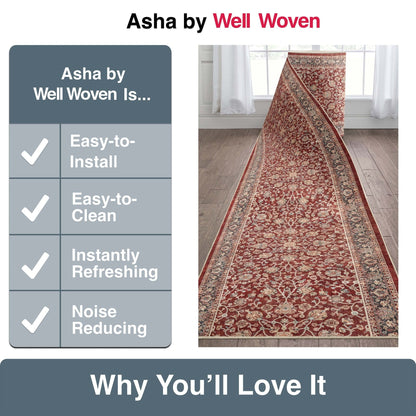 Custom Size Hallway & Stair Runner Rome Vintage Oriental Floral Red Choose Your Width x Choose Your Runner Length Well Woven