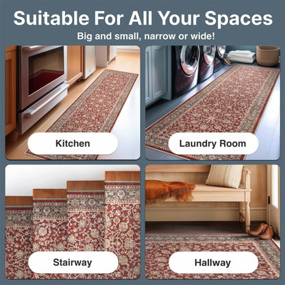 Custom Size Hallway & Stair Runner Rome Vintage Oriental Floral Red Choose Your Width x Choose Your Runner Length Well Woven