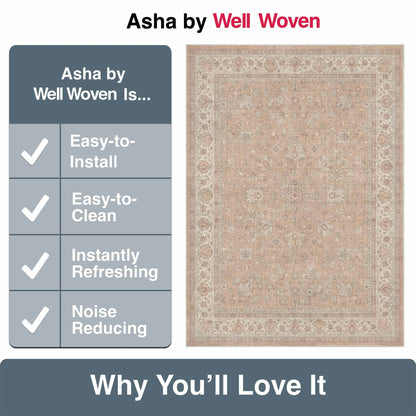 Beige Cream - Rome Vintage Oriental Floral Flat-Weave Rug - Well Woven