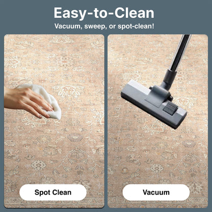 Beige Cream - Rome Vintage Oriental Floral Flat-Weave Rug - Well Woven