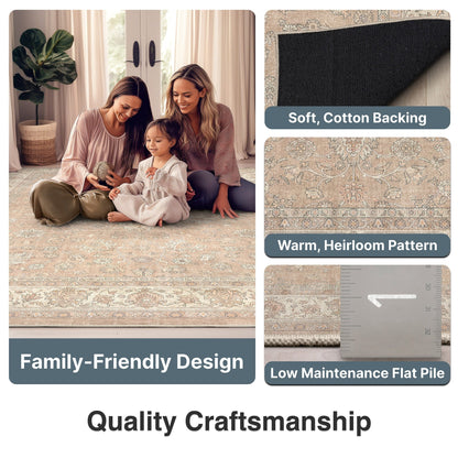 Beige Cream - Rome Vintage Oriental Floral Flat-Weave Rug - Well Woven