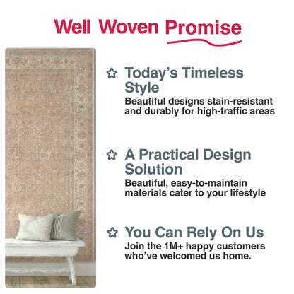 Beige Cream - Rome Vintage Oriental Floral Flat-Weave Rug - Well Woven