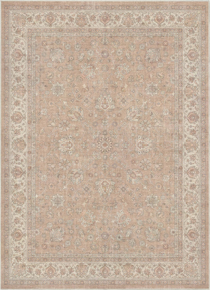 Beige Cream - Rome Vintage Oriental Floral Flat-Weave Rug - Well Woven
