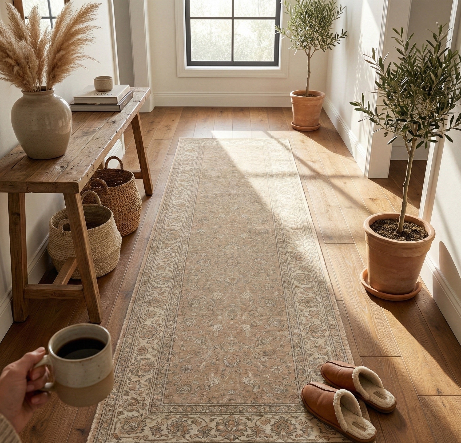 Custom Size Hallway & Stair Runner Rome Vintage Oriental Floral Beige Cream Choose Your Width x Choose Your Runner Length