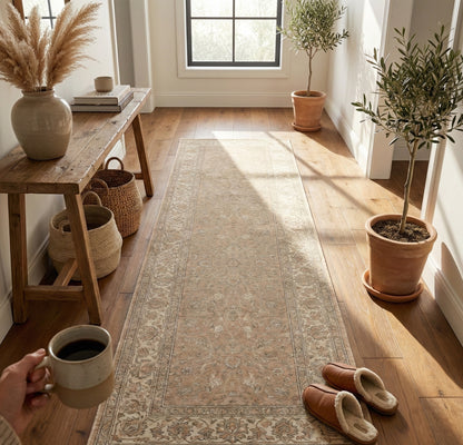 Custom Size Hallway & Stair Runner Rome Vintage Oriental Floral Beige Cream Choose Your Width x Choose Your Runner Length