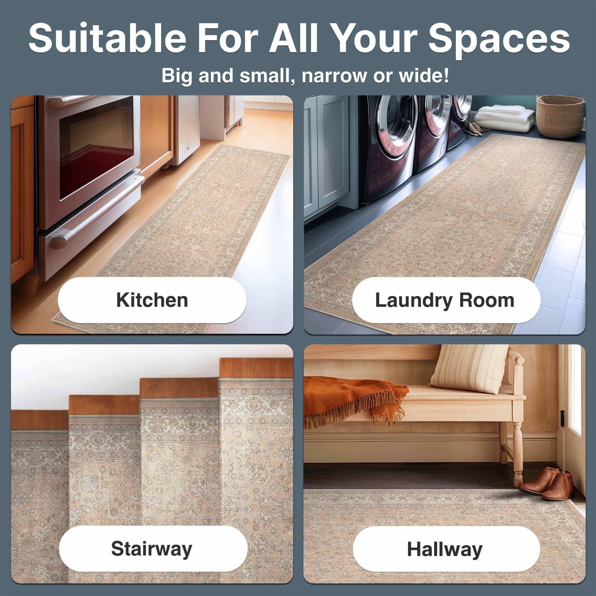 Custom Size Hallway & Stair Runner Rome Vintage Oriental Floral Beige Cream Choose Your Width x Choose Your Runner Length Well Woven