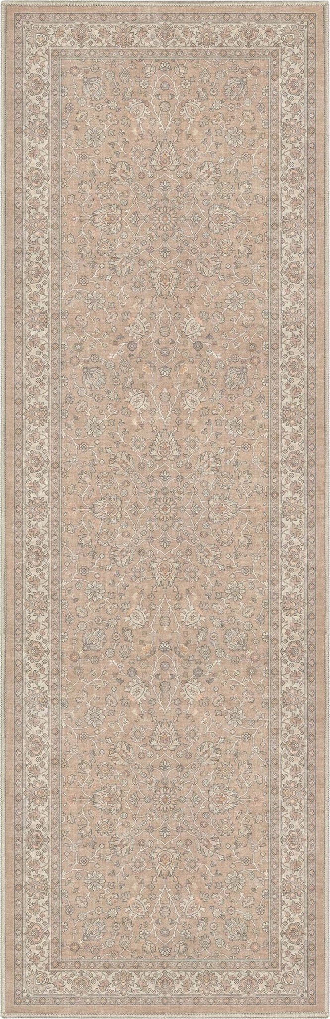 Beige Cream - Rome Vintage Oriental Floral Flat-Weave Rug - Well Woven