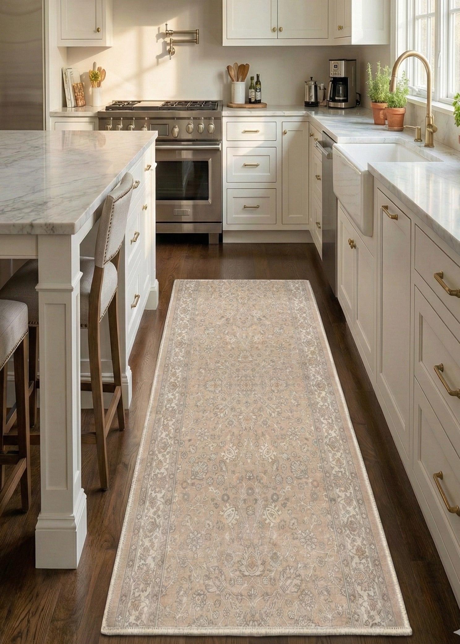 Custom Size Hallway & Stair Runner Rome Vintage Oriental Floral Beige Cream Choose Your Width x Choose Your Runner Length