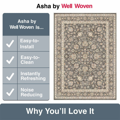 Charcoal Brown - Rome Vintage Oriental Floral Flat-Weave Rug - Well Woven