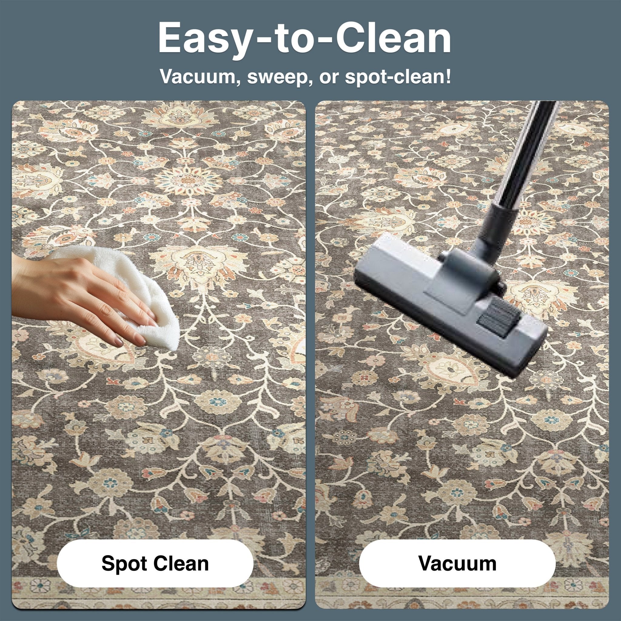 Charcoal Brown - Rome Vintage Oriental Floral Flat-Weave Rug - Well Woven