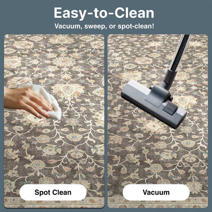 Charcoal Brown - Rome Vintage Oriental Floral Flat-Weave Rug - Well Woven