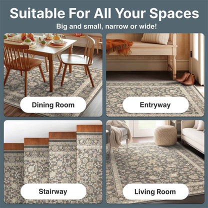 Charcoal Brown - Rome Vintage Oriental Floral Flat-Weave Rug - Well Woven