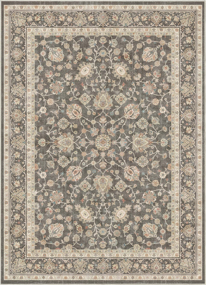 Charcoal Brown - Rome Vintage Oriental Floral Flat-Weave Rug - Well Woven