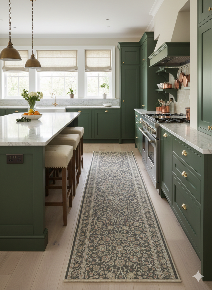 Custom Size Hallway & Stair Runner Rome Vintage Oriental Floral, Pastel Charcoal Brown Choose Your Width x Choose Your Runner Length