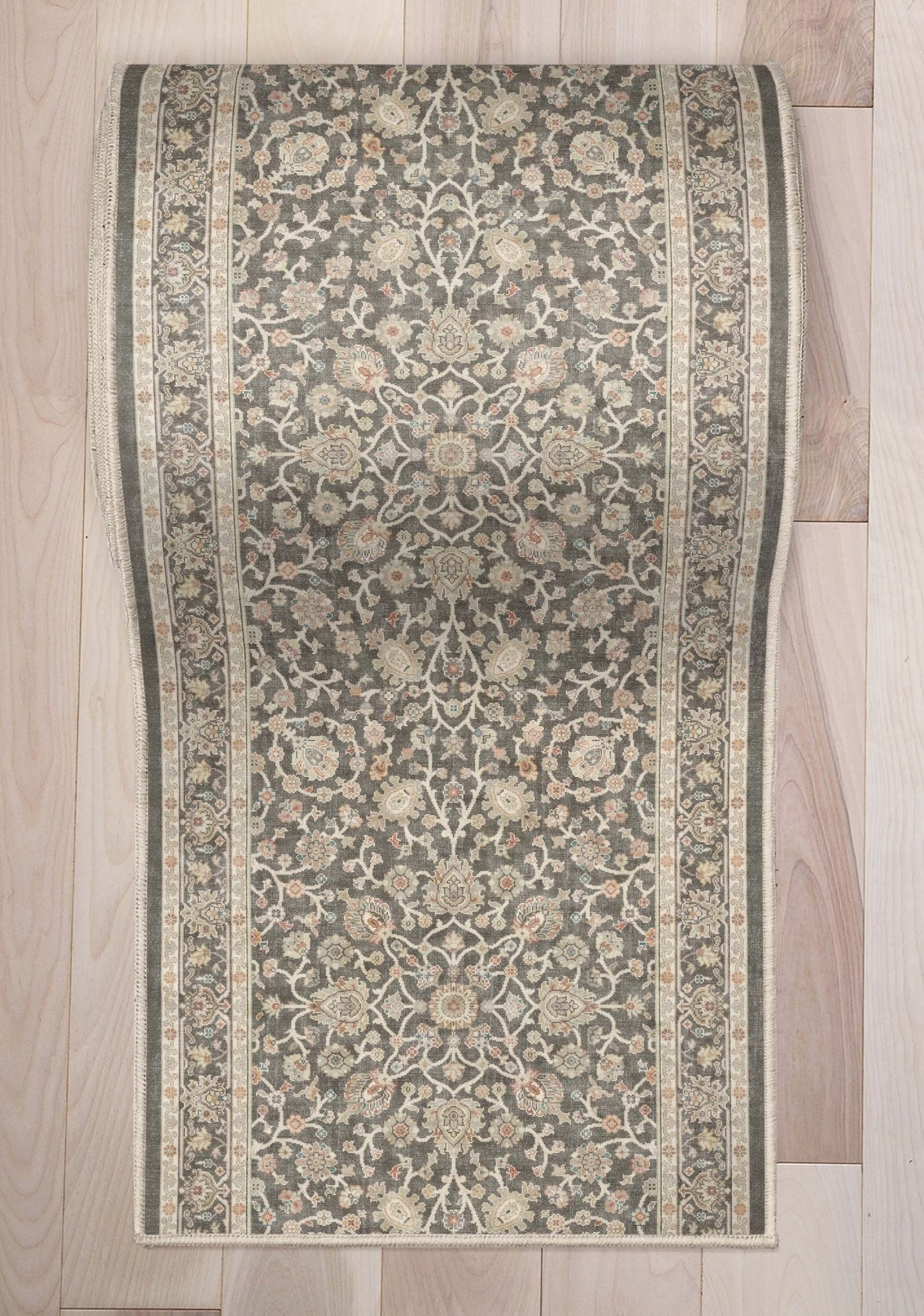 Custom Size Hallway & Stair Runner Rome Vintage Oriental Floral, Pastel Charcoal Brown Choose Your Width x Choose Your Runner Length Well Woven