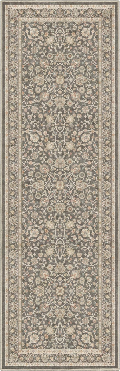 Charcoal Brown - Rome Vintage Oriental Floral Flat-Weave Rug - Well Woven