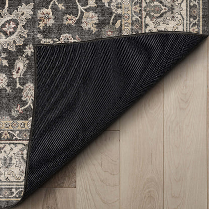 Black - Rome Vintage Oriental Floral Flat-Weave Rug - Well Woven