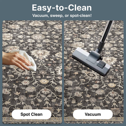 Black - Rome Vintage Oriental Floral Flat-Weave Rug - Well Woven