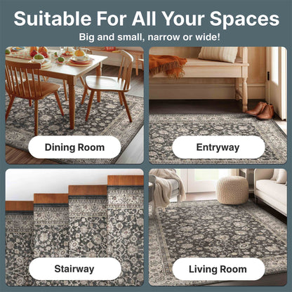 Black - Rome Vintage Oriental Floral Flat-Weave Rug - Well Woven