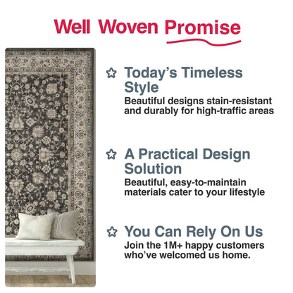 Black - Rome Vintage Oriental Floral Flat-Weave Rug - Well Woven